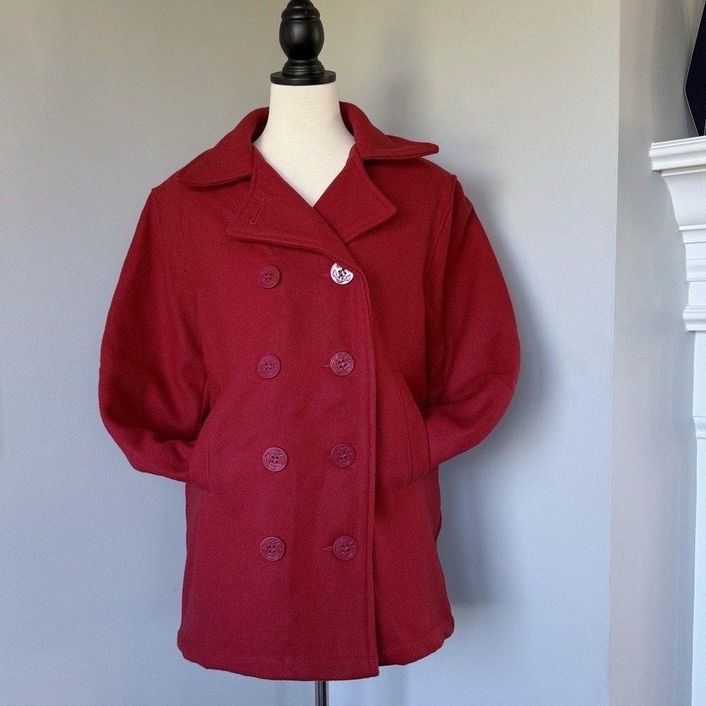 Vintage Holloway Red Wool Pea Coat Ladies Large Made in USA Quilted Lining